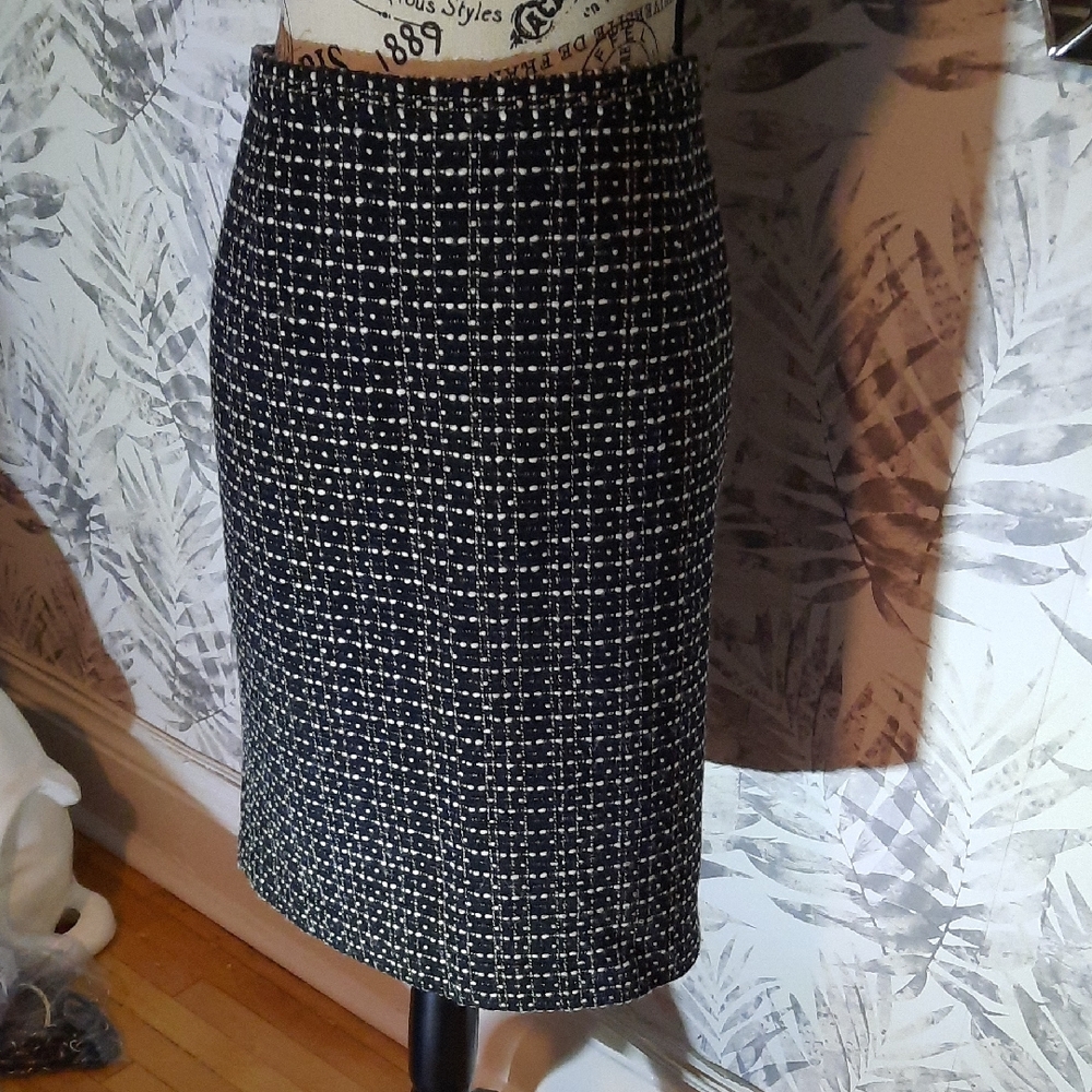 Michael Kors Black and White Tweed Pencil Skirt